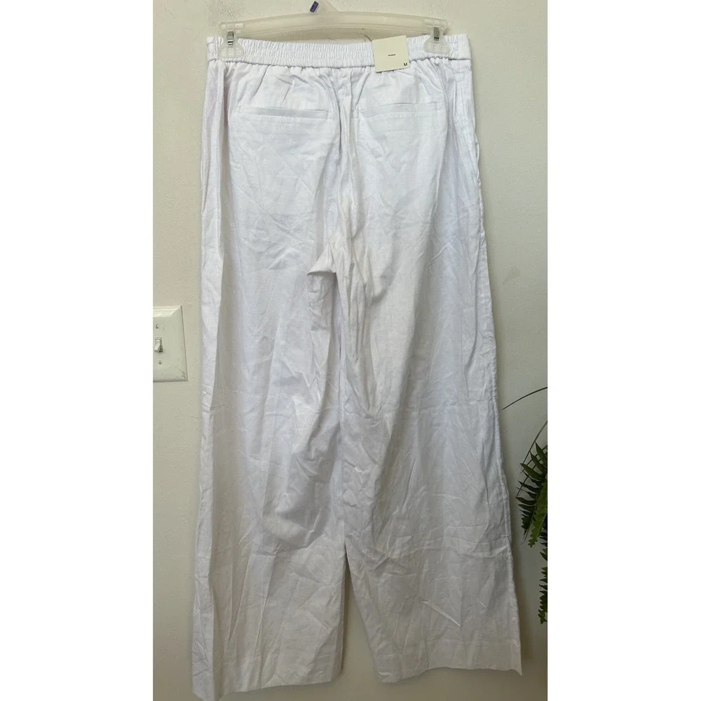 NWT Banana Republic White Linen Wide Leg High Rise Pull On Pants Sz M Coastal